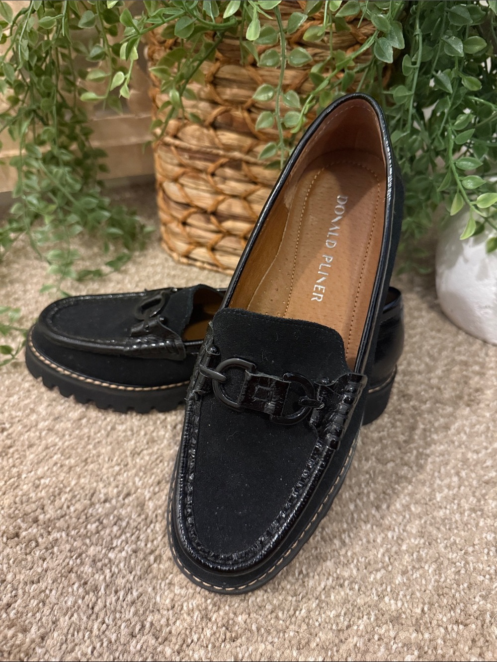 Donald J. Pliner Black Suede & Leather Bit Loafers